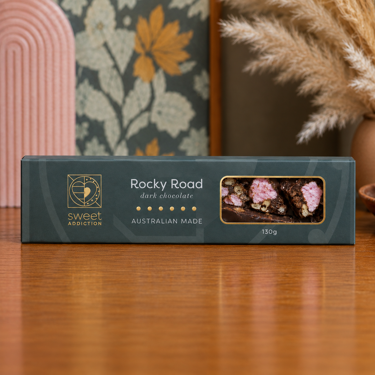 130g Boxed Dark Chocolate Rocky Road - Sweet Addiction Australian made wholesale gift box
