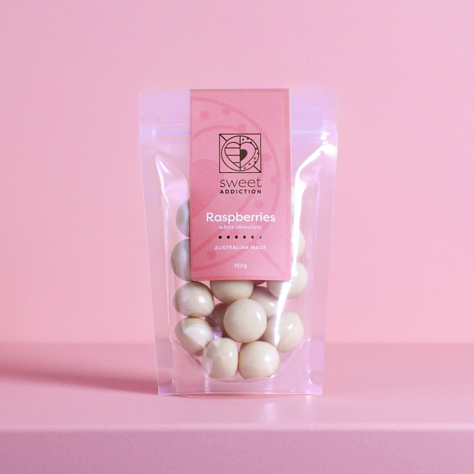 150g White Chocolate Raspberries
