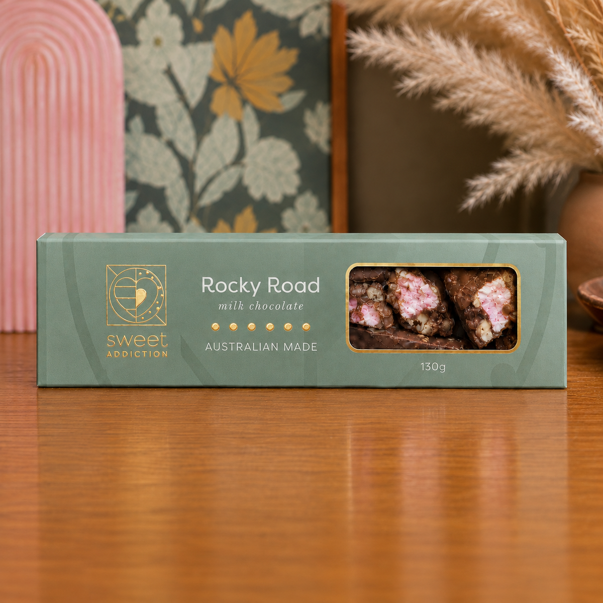 130g Boxed Milk Chocolate Rocky Road, Australian made, Sweet Addiction premium box