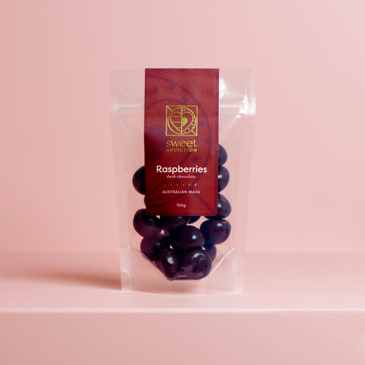 Red Label - 150g Dark Chocolate Raspberries