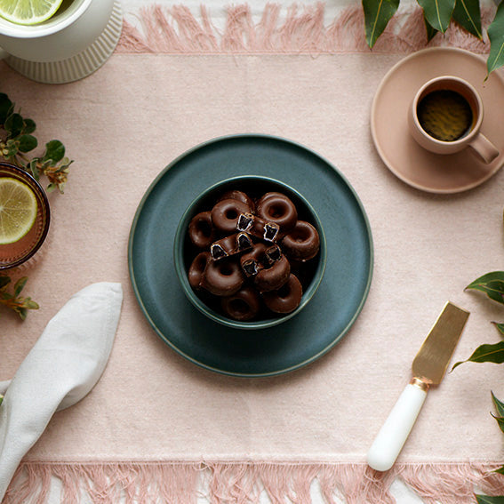 120g bag of dark chocolate coated aniseed rings, made in Melbourne, Australia