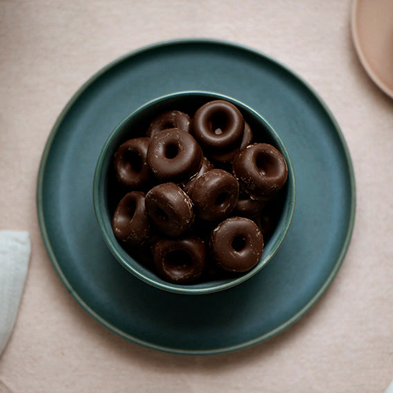 120g bag of dark chocolate coated aniseed rings, Australian made wholesale