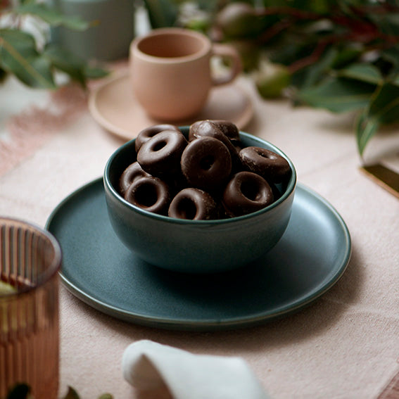 120g bag of dark chocolate coated aniseed rings, Australian made wholesale