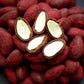 120g bag of raspberry dusted dark chocolate coated almonds, made in Melbourne, Australia