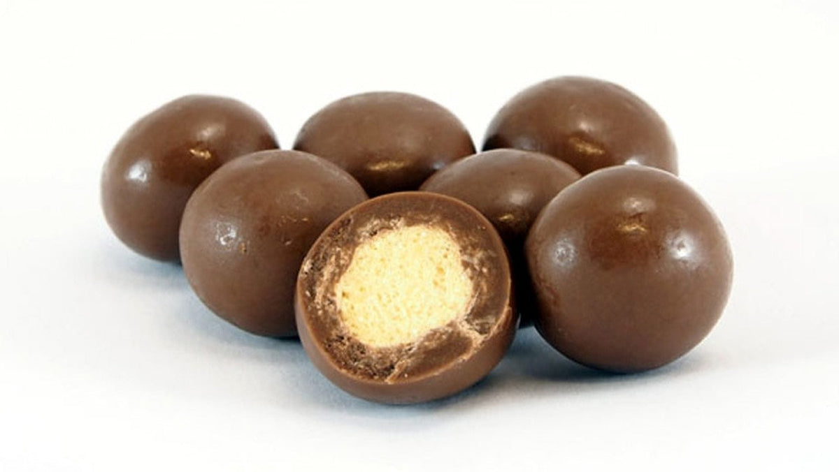 120g bag of milk chocolate coated malt balls, made in Melbourne, Australia