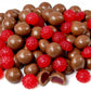 150g bag of milk chocolate coated jelly raspberries, made in Melbourne, Australia