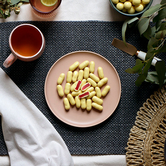 150g bag of white chocolate coated raspberry bullets, made in Melbourne, Australia